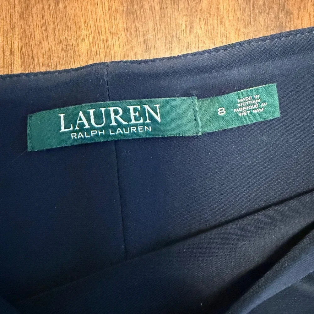 Lauren Ralph Lauren Dark Navy Cream Colorblock Maxi Gown 8 Long Sleeve Elegant - Picture 8 of 12